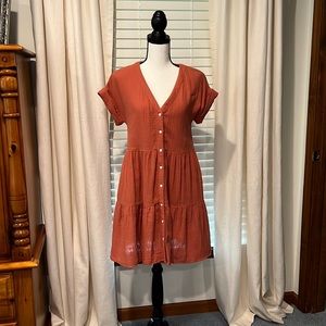 Madewell Cuff-Sleeve Button-Front Tiered Mini Dress